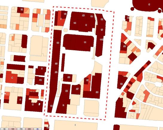 Superficie de oficinas por parcela y, para ciertas parcelas, número de locales catastrados como oficinas
