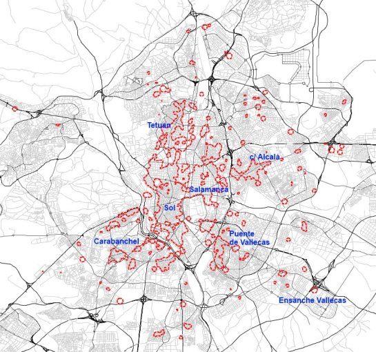 Zonas con la mayor concentración comercial (superficie catastral de locales) en 2013