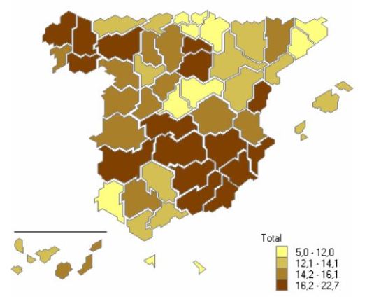 Porcentaje de viviendas vacías en 2011, por provincia