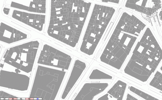 El tramo de La Samaritaine. Una mezcla de tramas parcelarias, y una anchura de 22 metros, con aceras de 5 metros