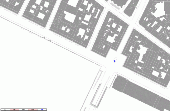 El final del tramo junto al Palacio del Louvre y el comienzo de la zona junto al jardin de las Tullerías, marcado por la estatua de Juana de Arco (punto azul)