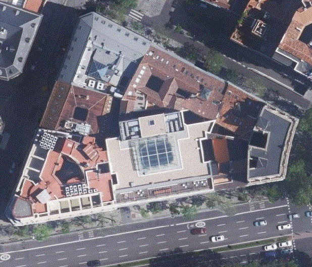 El edificio de la Calle de Alcalá, en ortofoto (cuerpo blanco)